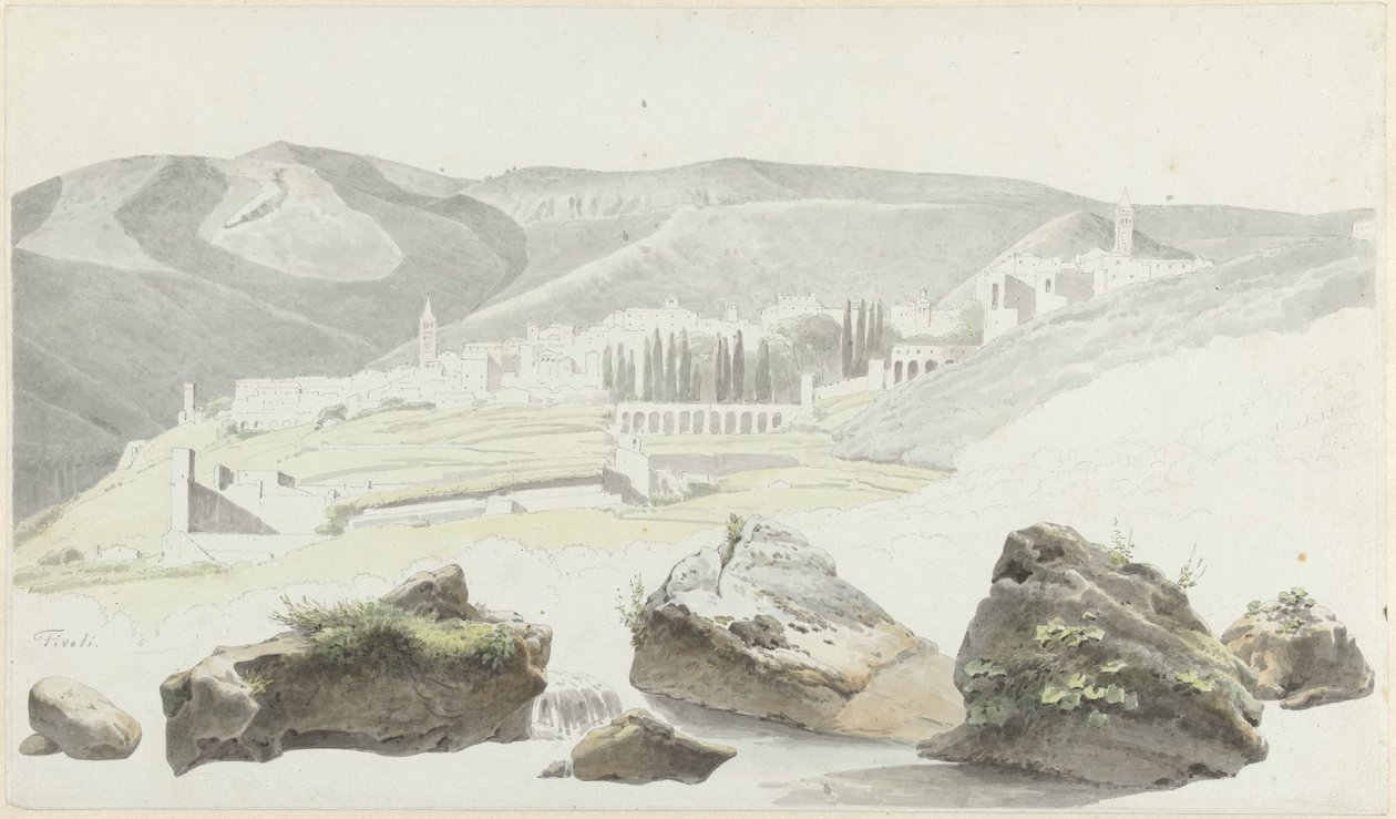 Landskab og bybillede i Tivoli af Josephus Augustus Knip
