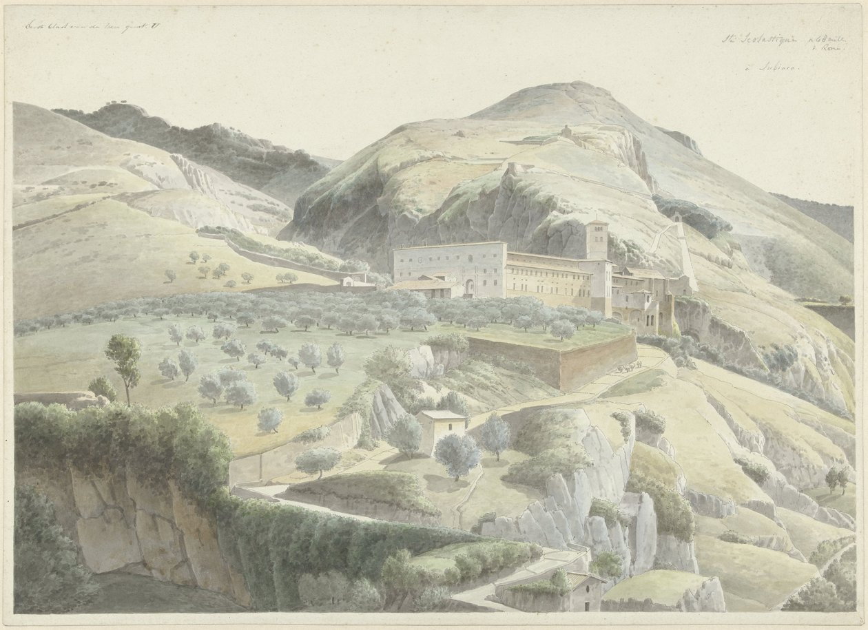Landskab med kloster ved Subiaco af Josephus Augustus Knip