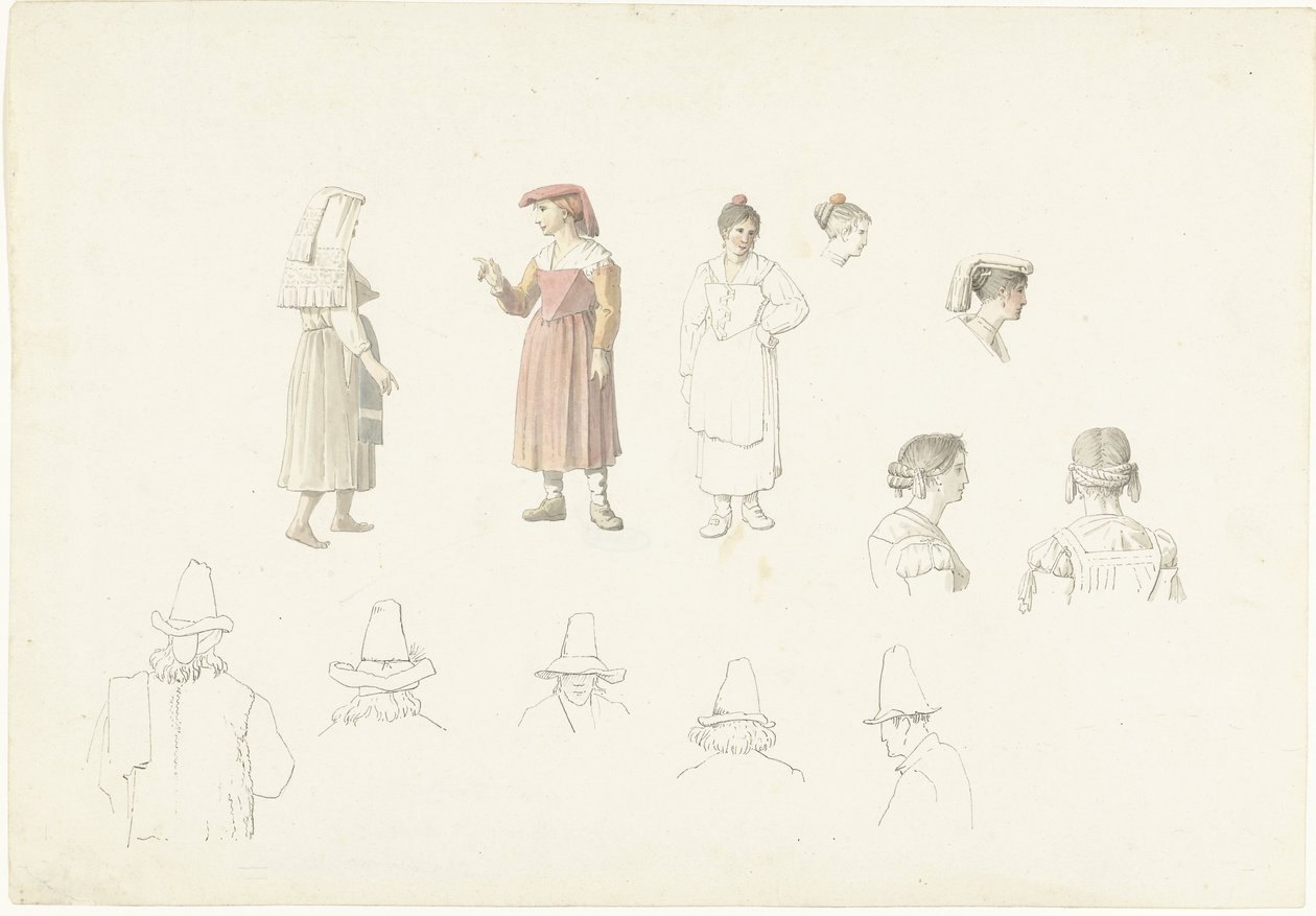 Studieark med italienske bønder og bondekvinder af Josephus Augustus Knip