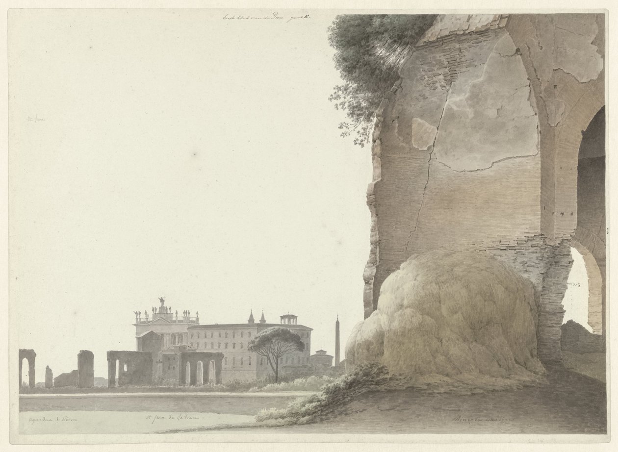 San Giovanni-basilikaen i Laterano med Temple of Minerva Medica i forgrunden Kirken San Giovanni in Laterano, med Temple of Minerva Medica i forgrunden til højre, i Rom af Josephus Augustus Knip