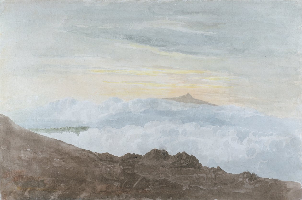 Bjerglandskab med skyer, ca. 1803 (wc over grafit på vævet papir) af Joshua Cristall