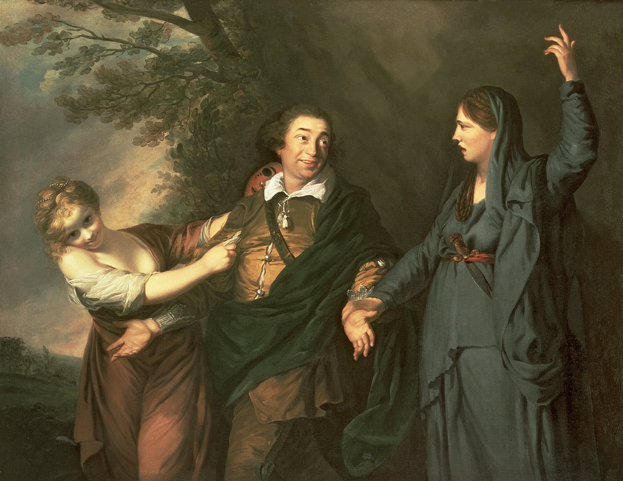 David Garrick (1717-79) mellem tragedie- og komediemuserne 1760-61 af Joshua Reynolds