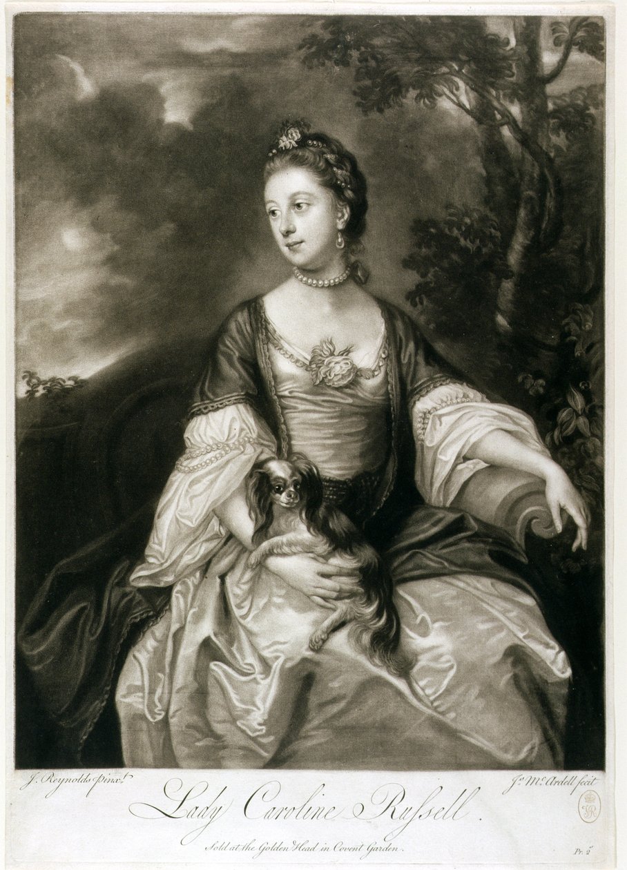 Lady Caroline Russell, graveret af James McArdell (ca. 1729-65) (mezzotint) af Joshua Reynolds
