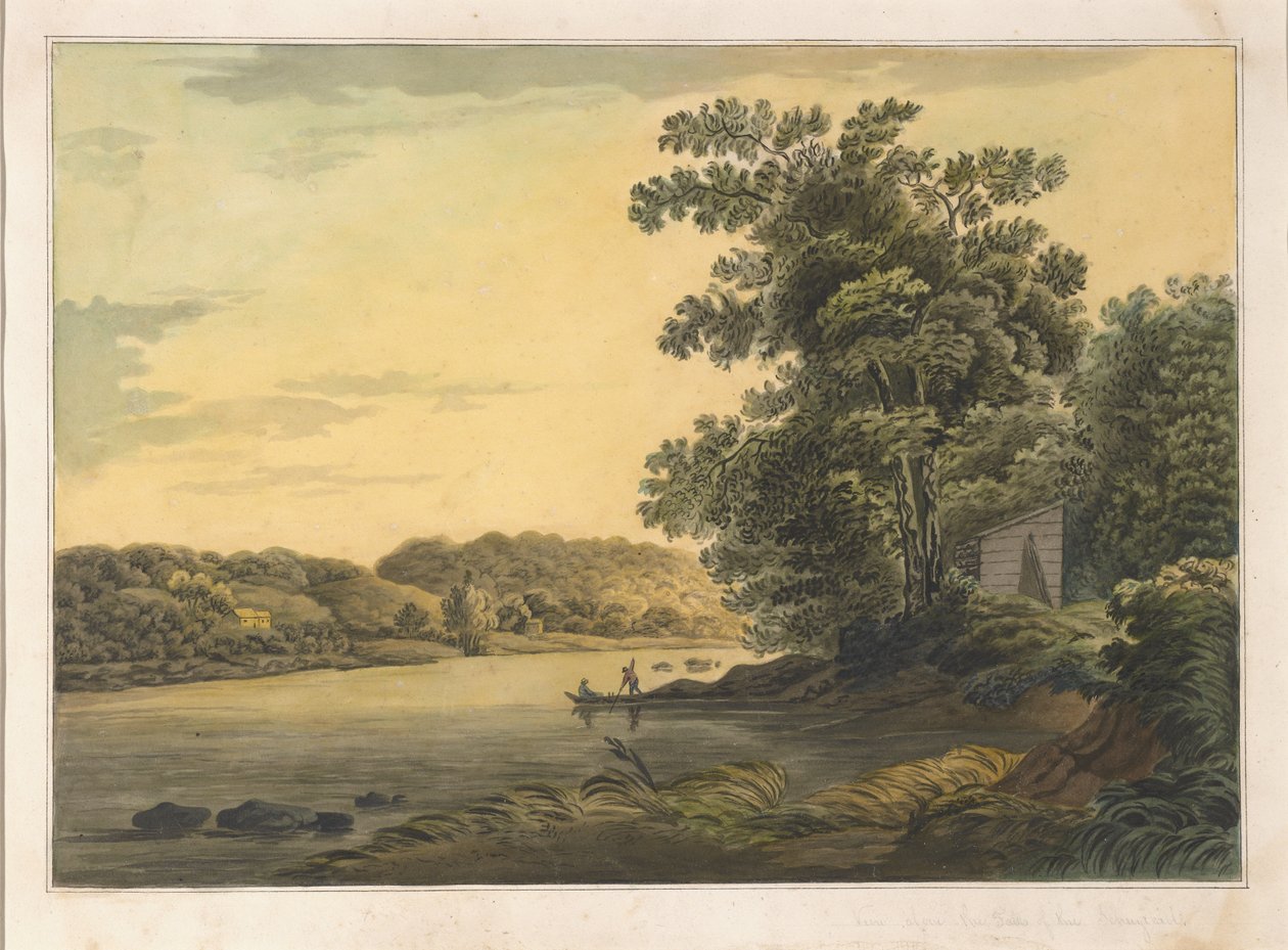 View Above the Falls of the Schuylkill, ca. 1819 (wc på papir) af Joshua H. Shaw