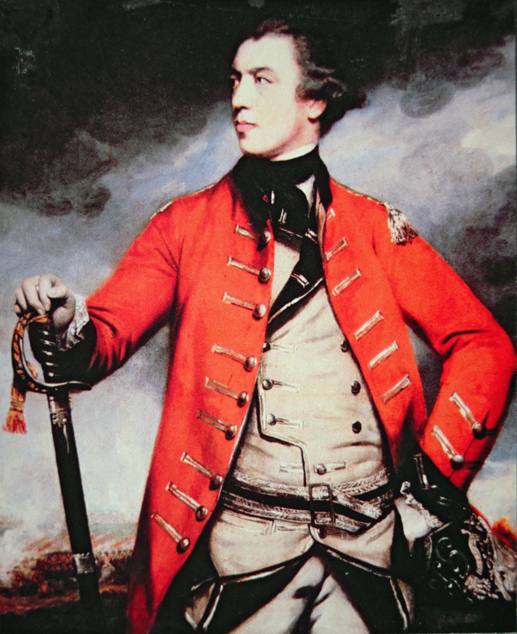 General John Burgoyne (farve litho) af Joshua (after) Reynolds
