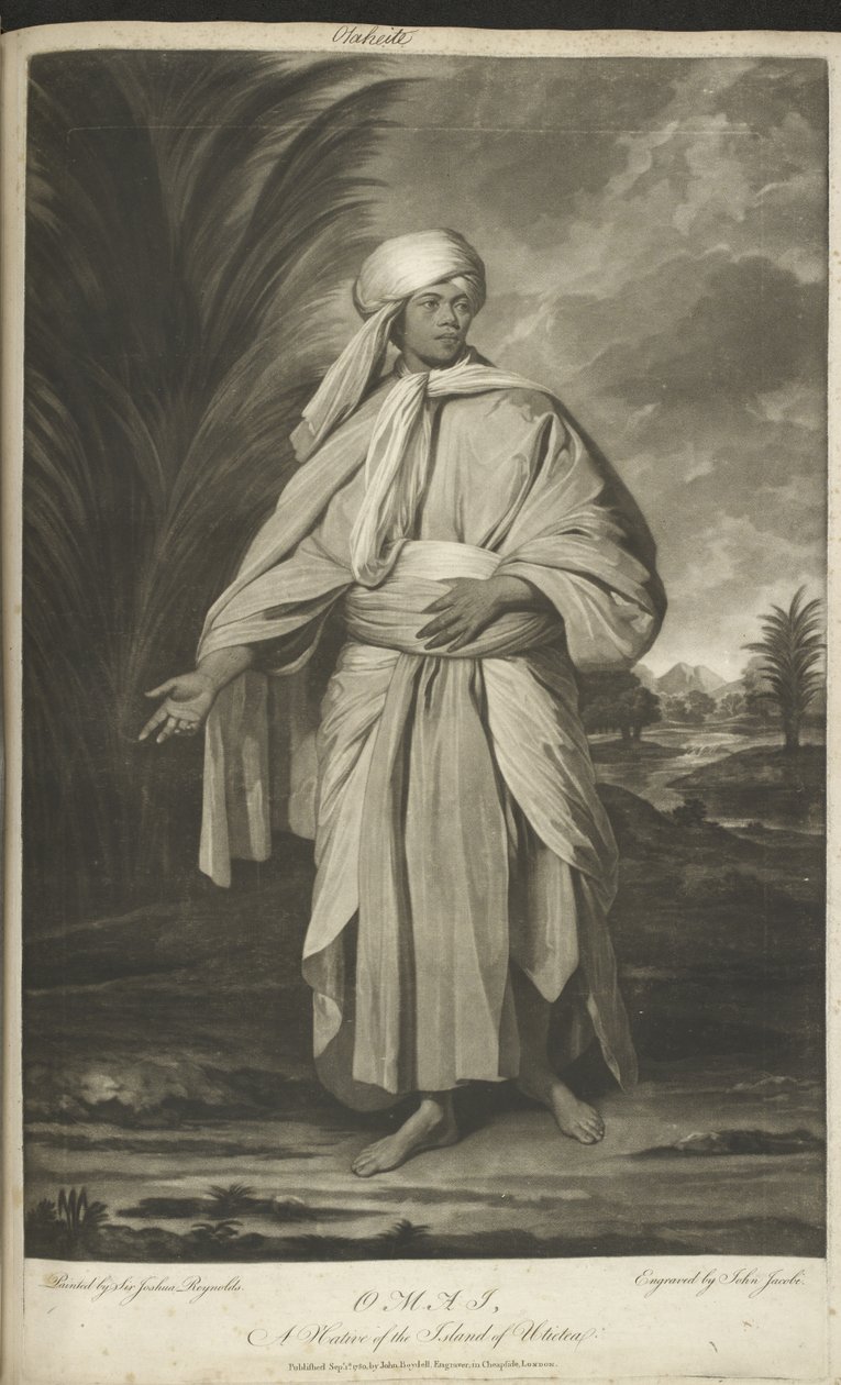 Omai, en indfødt fra øen Ulietea. Malet af Sir Joshua Reynolds og graveret af John Jacobs. Et stående portræt af Mai eller Omai, draperet i flagrende gevandter, i klassisk positur.
Mai (ca. 1751-1780), fejlagtigt kendt som Omai i Storbritannien, var en ung af Joshua (after) Reynolds