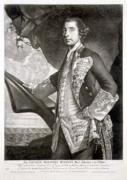Portræt af Sir George Brydges Rodney (1719-92) Admiral of the White, indgraveret af William Dickinson (1746-1823) pub. af Carington Bowles (fl.1744-93) (gravering) af Joshua (after) Reynolds