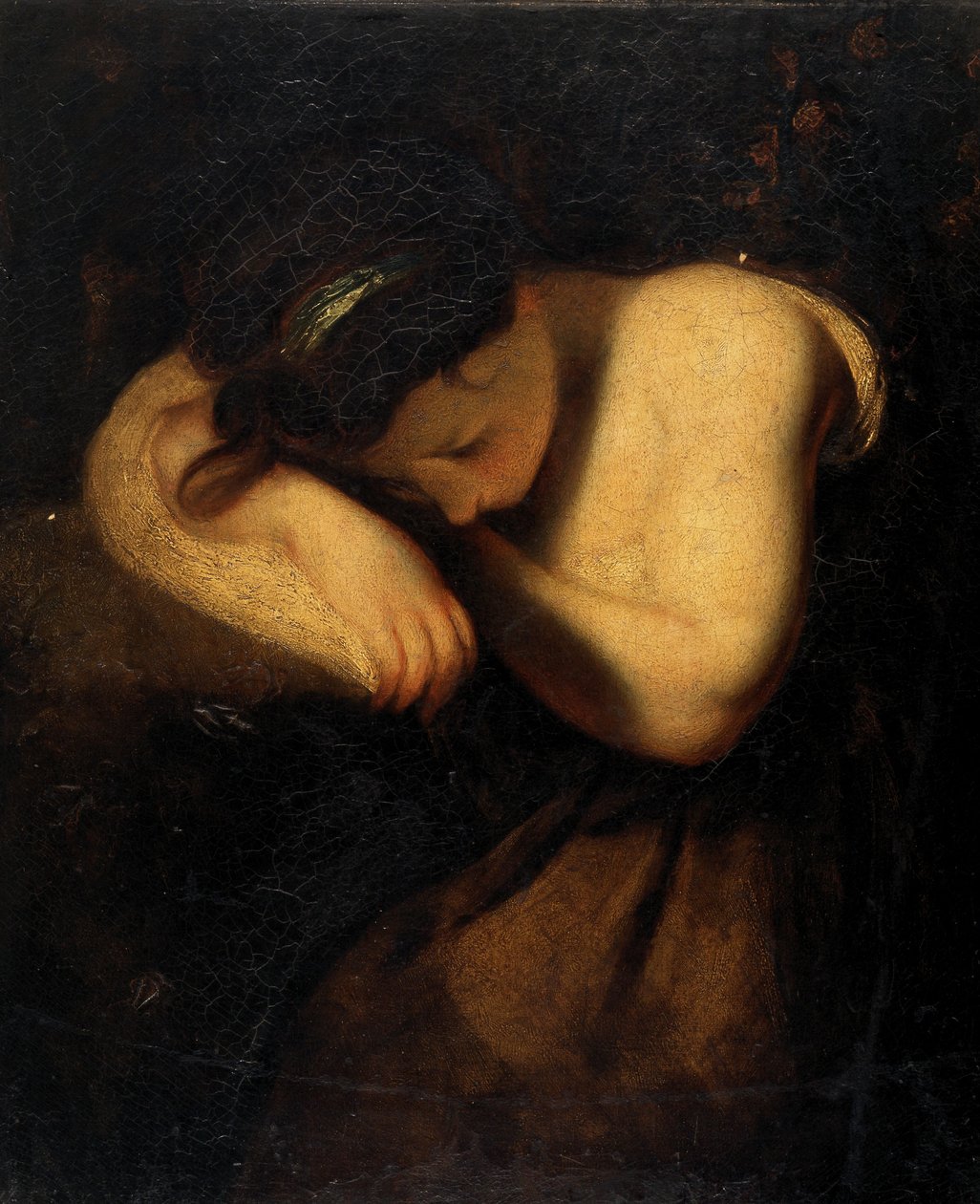 Pige, sovende (olie på lærred) af Joshua (follower of) Reynolds
