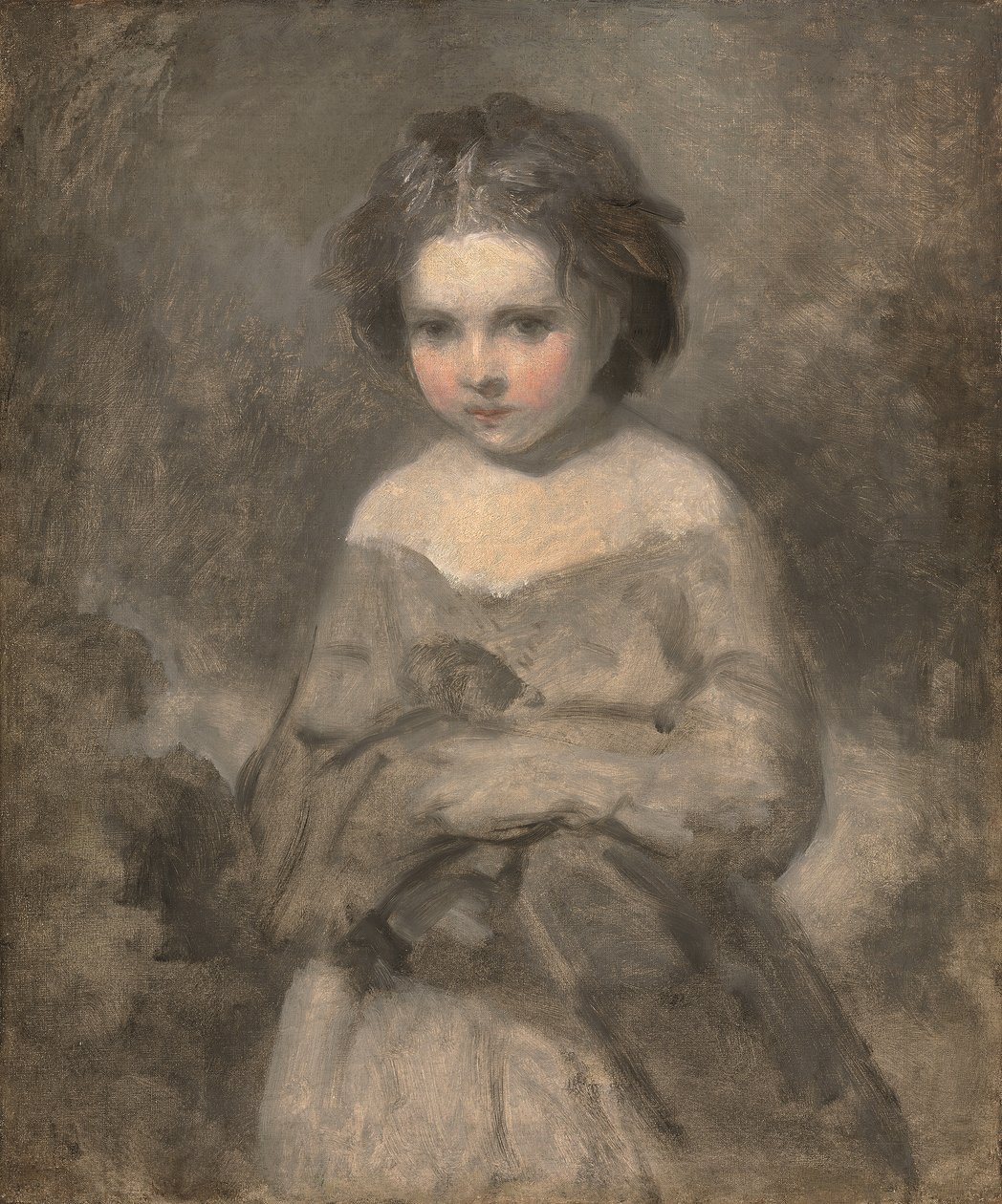 Studie af en ung pige, halvlang - ufærdig (olie på lærred) af Joshua (studio of) Reynolds