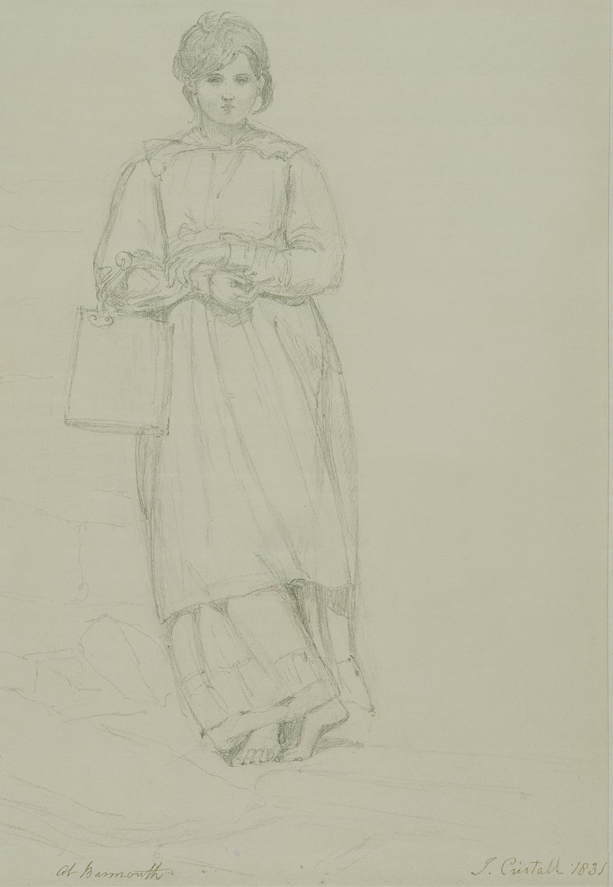 Ung pige med mælkedåse, 1831 (grafit på vævet papir) af Joshua Cristall