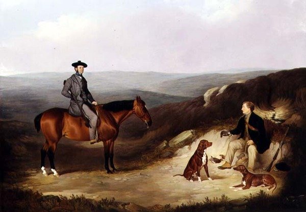 John Kerr Watson monteret på en skydepony med sin keeper på Yorkshire Moors (olie på lærred) af Joshua Dalby