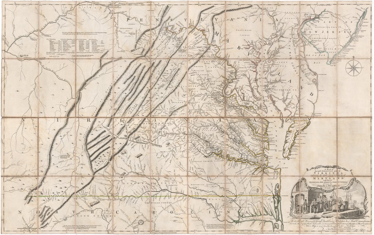 Et kort over den mest beboede del af Virginia af Fry og Jefferson af Joshua & Jefferson Peter Fry