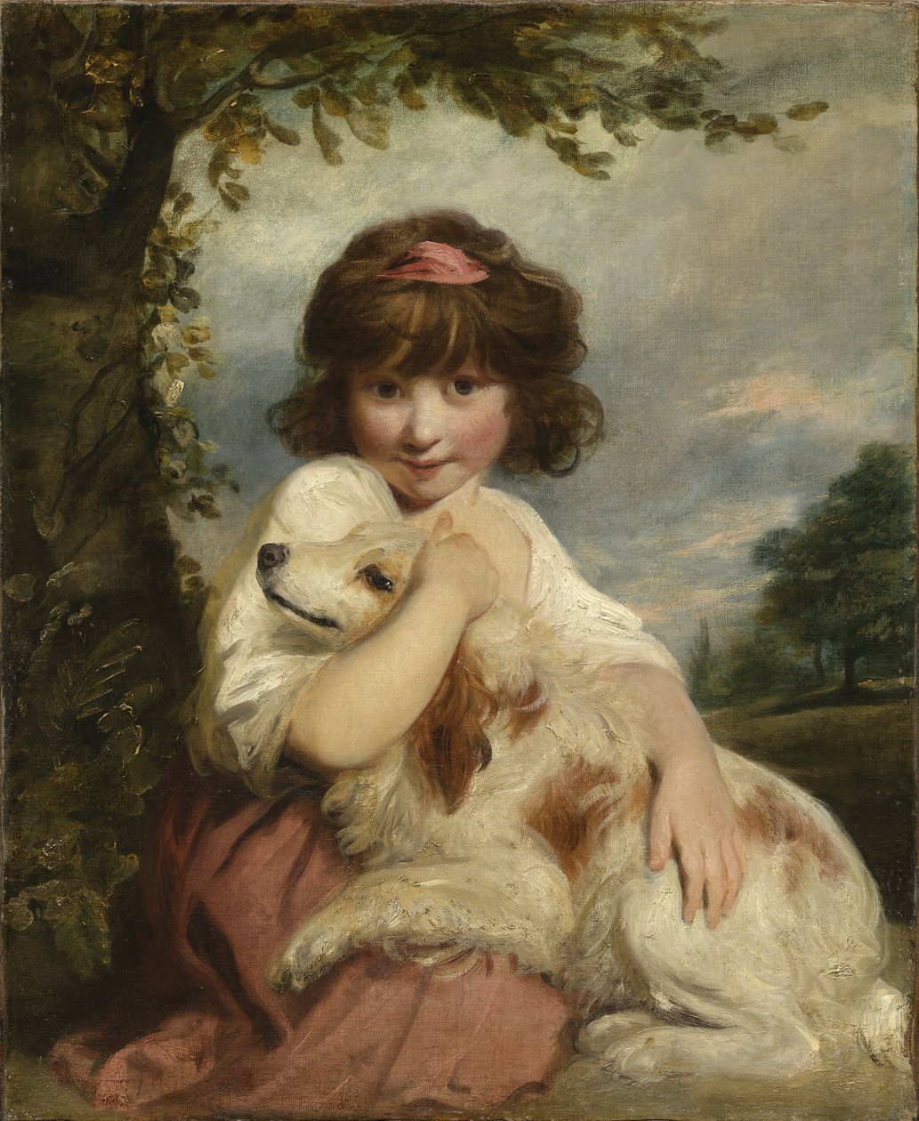 En ung pige og hendes hund af Joshua Reynolds