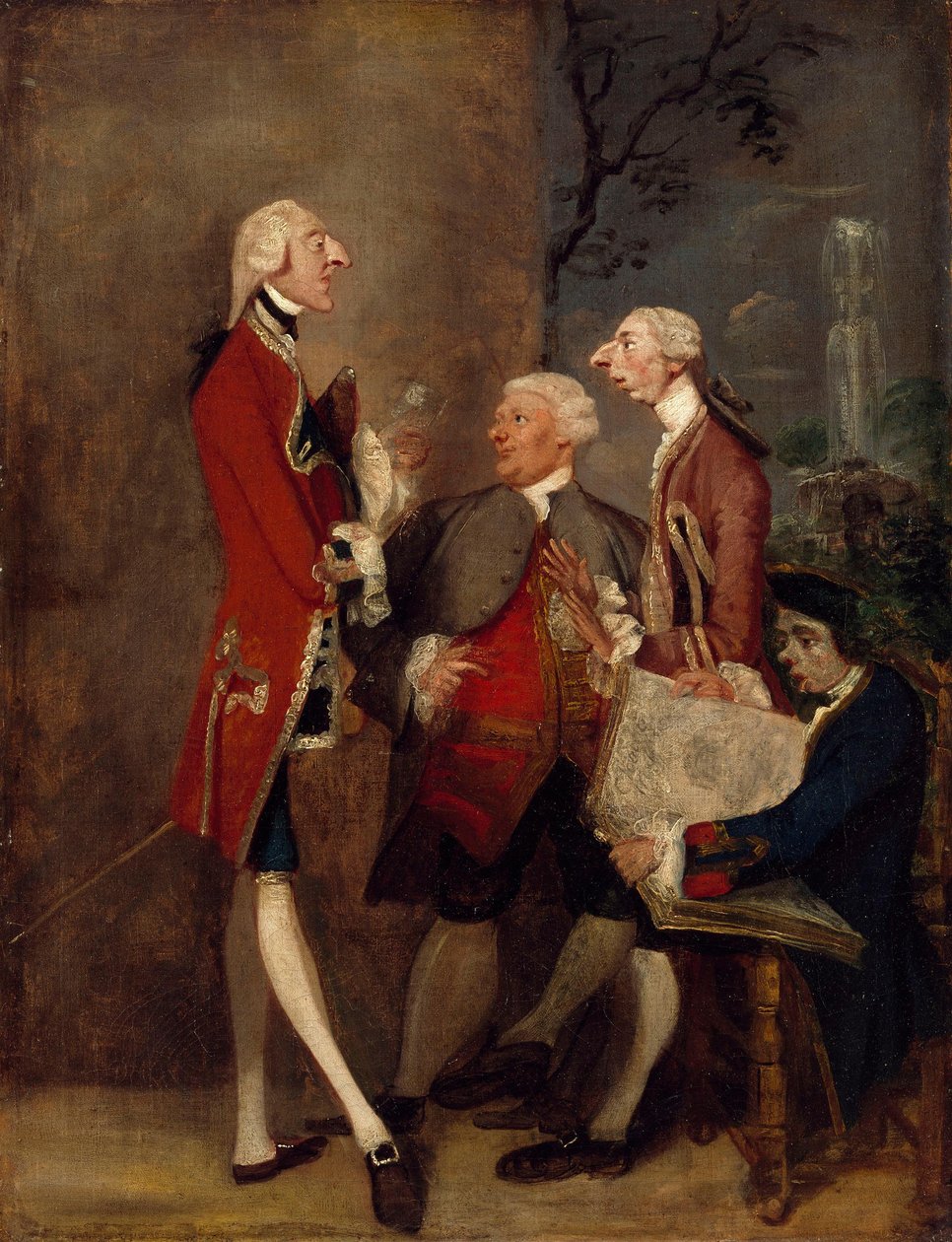 Karikatur von Thomas Brudenell, Baron Bruce, dem ehrenwerten John Ward, Joseph Leeson, später 2. Earl of Milltown, und Joseph Henry von Shafford af Joshua Reynolds