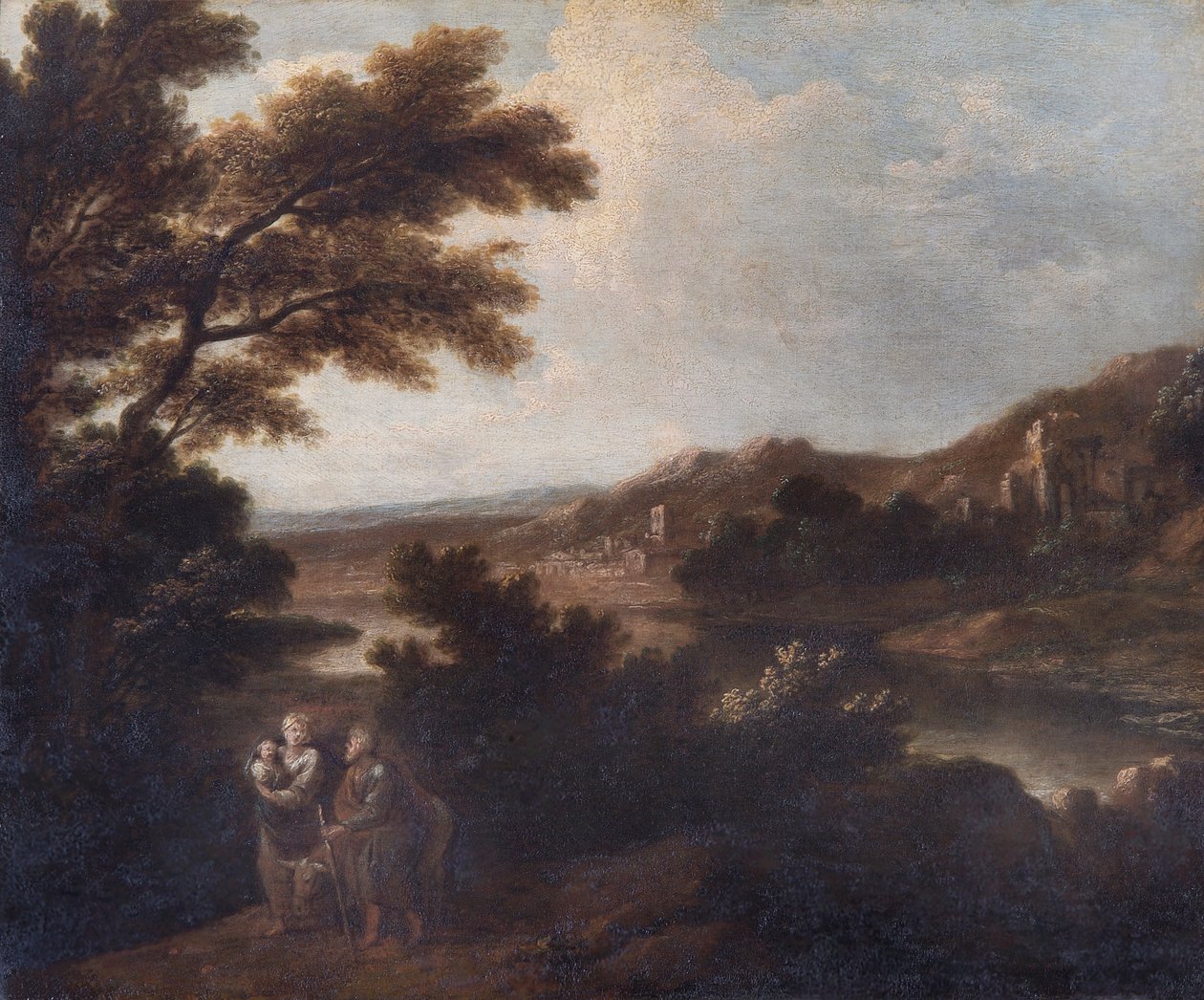 Landskab med flugten til Egypten (olie på lærred) af Joshua Reynolds