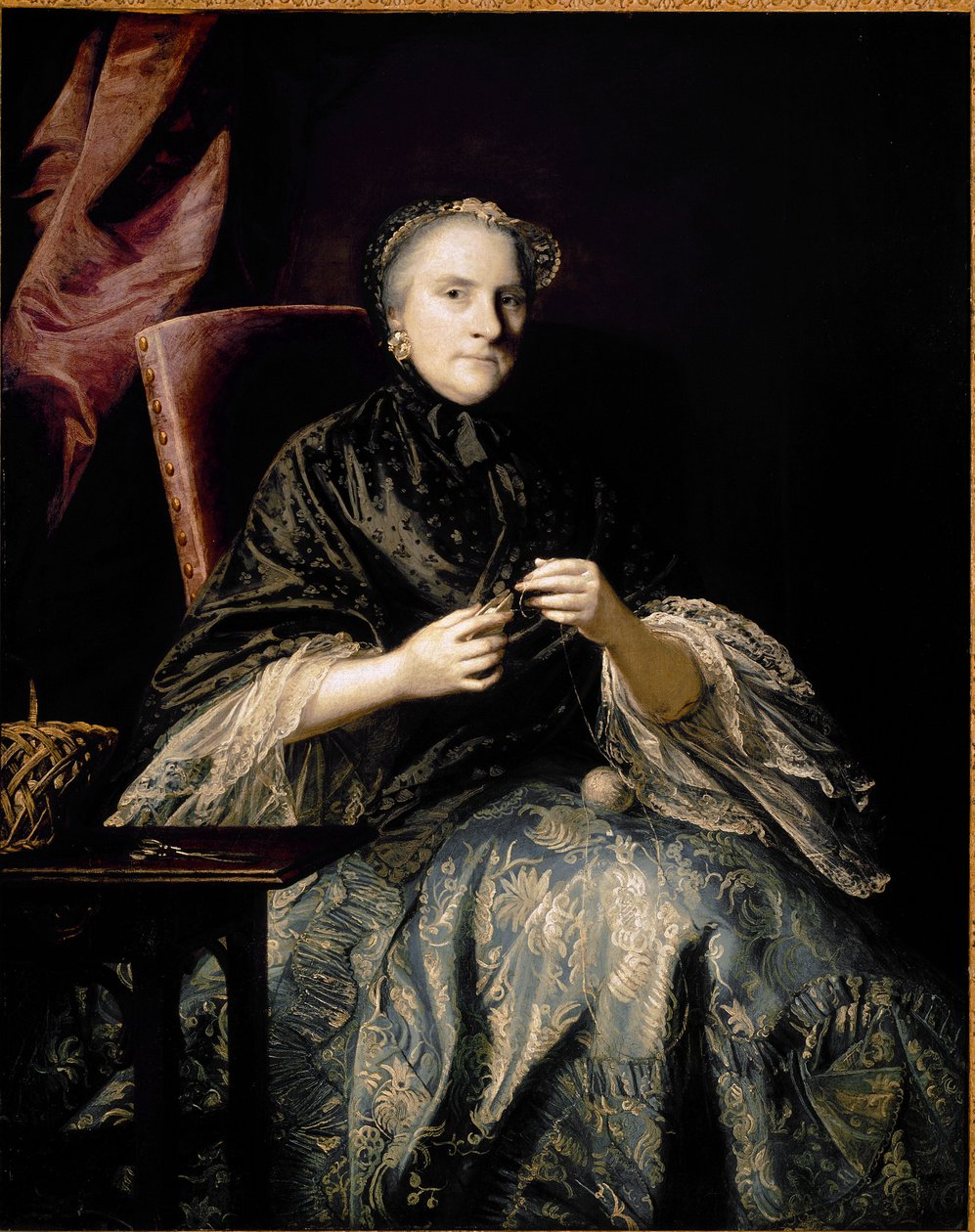 Portræt af Anne, anden grevinde af Albemarle, der laver knuder (olie på lærred af Joshua Reynolds