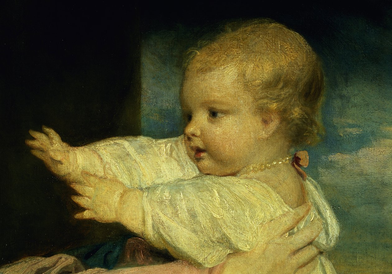 Portræt af Caroline, hertuginde af Marlborough, med sin datter Lady Caroline Spencer, detalje af, olie på lærred 1764-67 detalje af 91073 af Joshua Reynolds