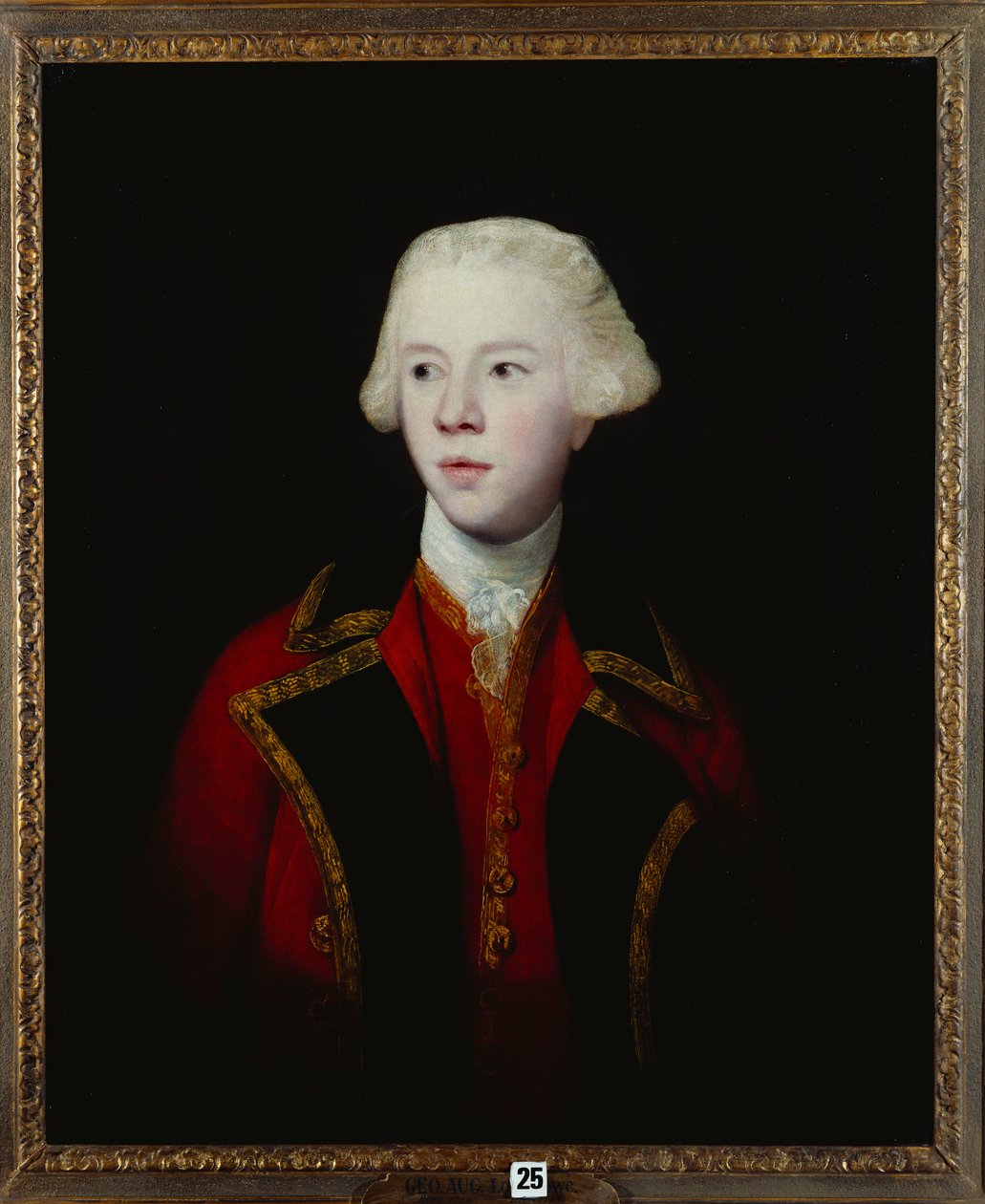 Portræt af George Augustus, 3. Viscount Howe, halv længde, iført 1. Gardes uniform af Joshua Reynolds