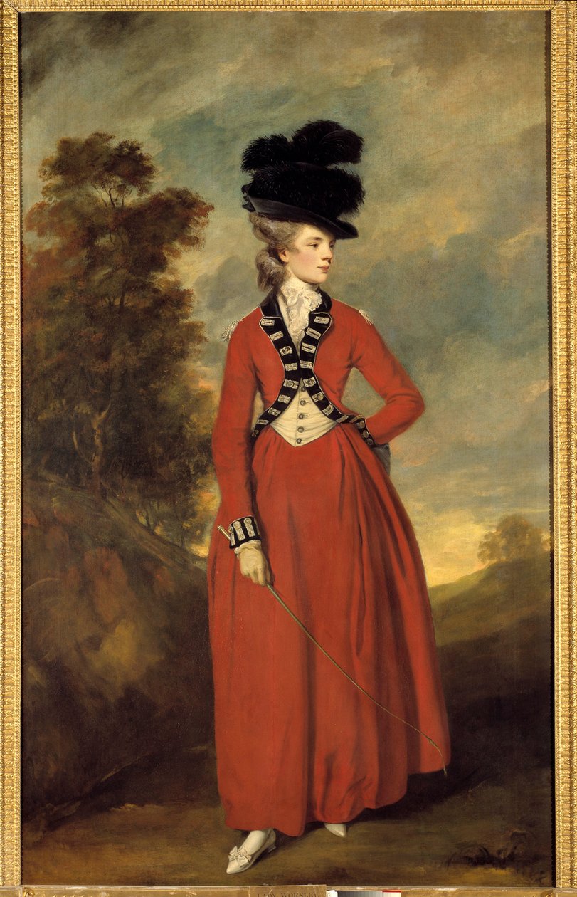 Portræt af Lady Worsley, maleri af Joshua Reynolds (1723-1792), ca. 1776 Dim. 236 x 144 cm Privat samling af Joshua Reynolds