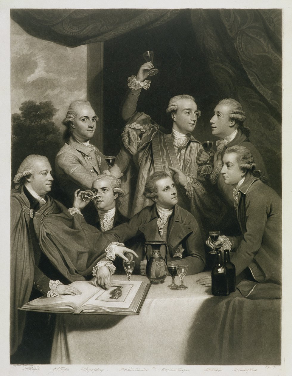 Sir William Hamilton (1730-1803) med andre kendere, møde i Society of Dilettanti af Joshua Reynolds
