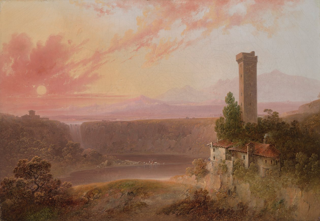 Udsigt over Nemi-søen ved solnedgang af Joshua Shaw