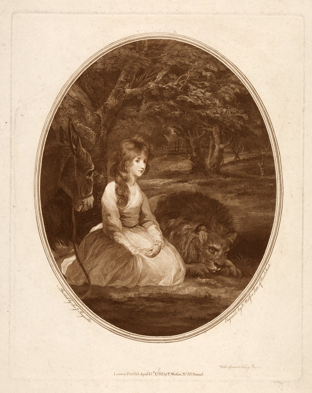 Miss Elizabeth Beauclerc som Una, indgraveret af Thomas Watson (1748-81) (ætset stipple) af Joshua after Reynolds