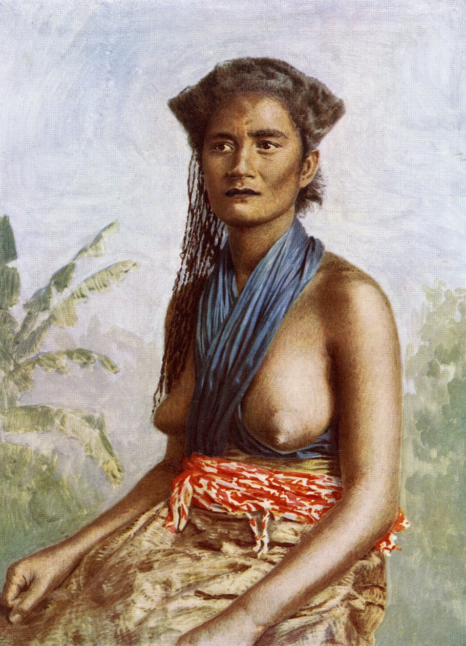 Fiji-kvinde i traditionel dragt, ca.1900 af Josiah Martin
