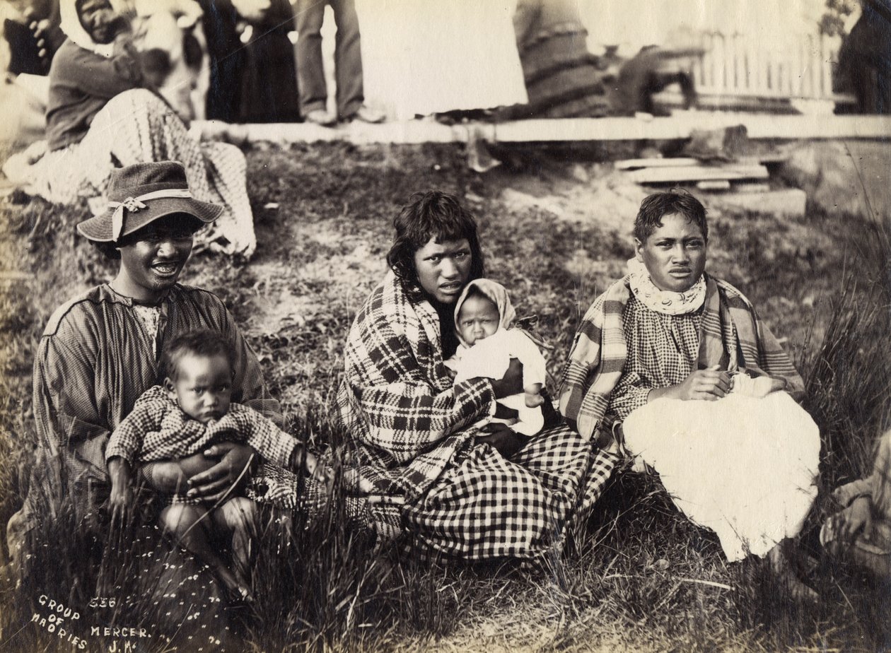 Group of Maories, Mercer, ca. 1895 (albumtryk) af Josiah Martin