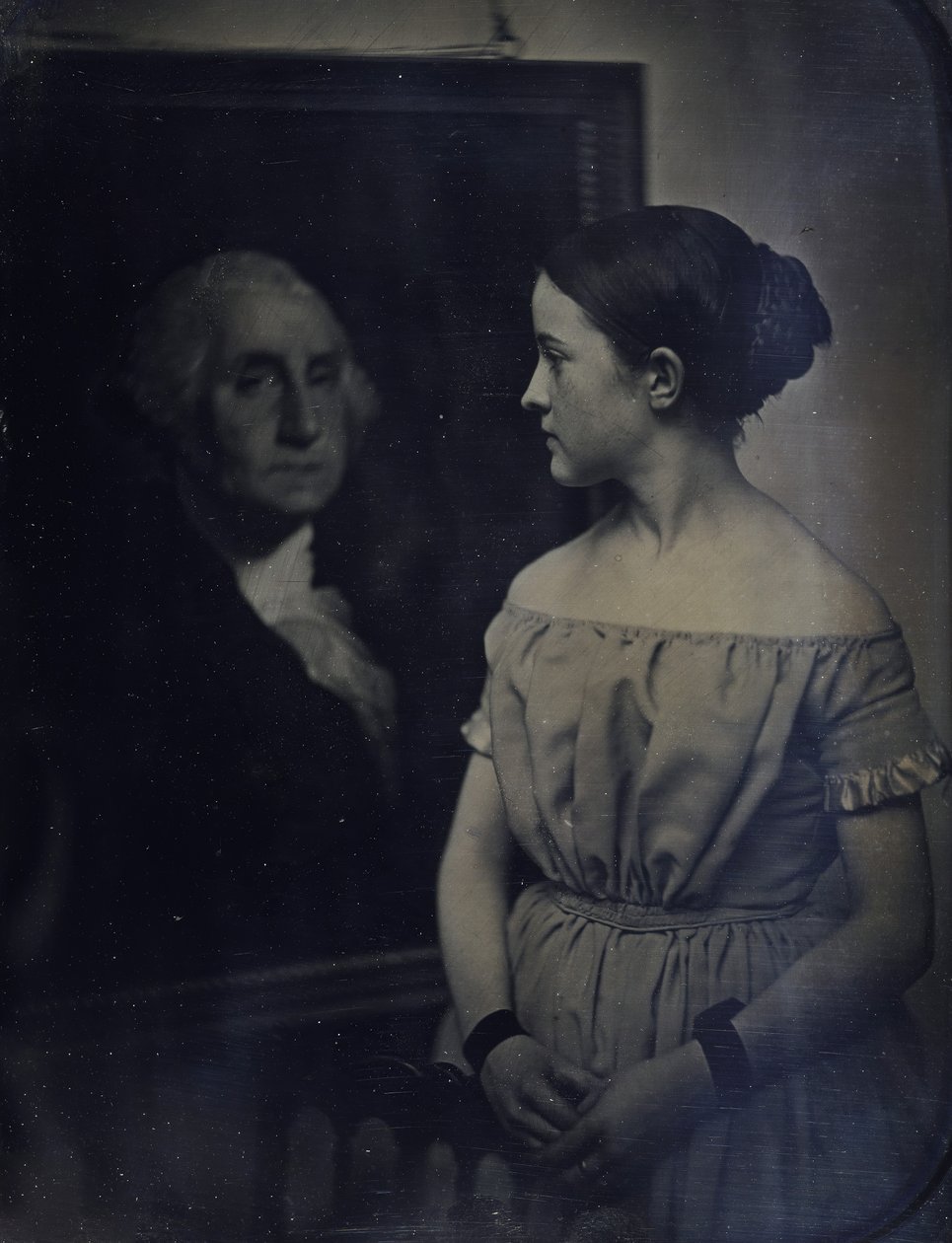 Pige med portræt af George Washington, ca. 1850. Skaber: Josiah Johnson Hawes, Albert Sands Southworth. af Josiah Johnson Hawes, Albert Sands Southworth
