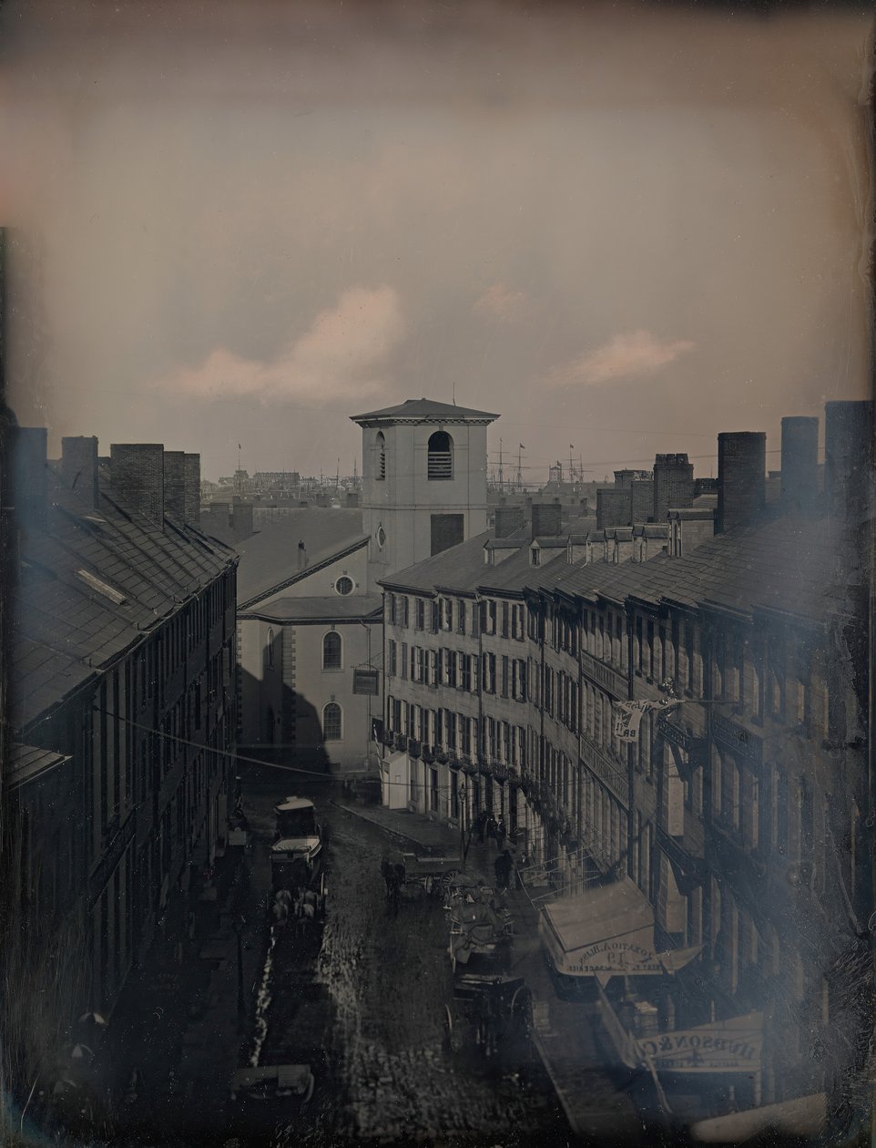 Se Down Brattle Street fra Southworth & Hawes Studio på 5 12 Tremont Row, Boston, 1855. Skabere: Josiah Johnson Hawes, Albert Sands Southworth. af Josiah Johnson Hawes, Albert Sands Southworth