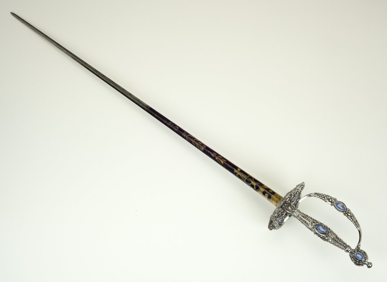 Smallsword, ca. 1790 (facetteret, poleret, blågjort og forgyldt stål med jern- og jaspisvarer) af Josiah Wedgwood