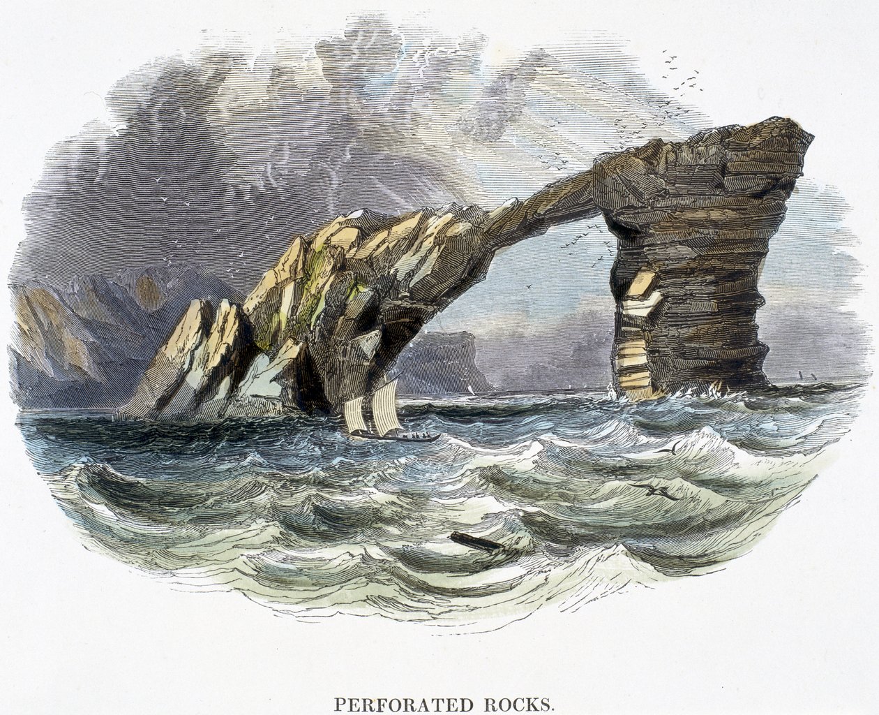 Perforerede klipper, fra Phenomena of Nature, 1849 af Josiah Wood Whymper