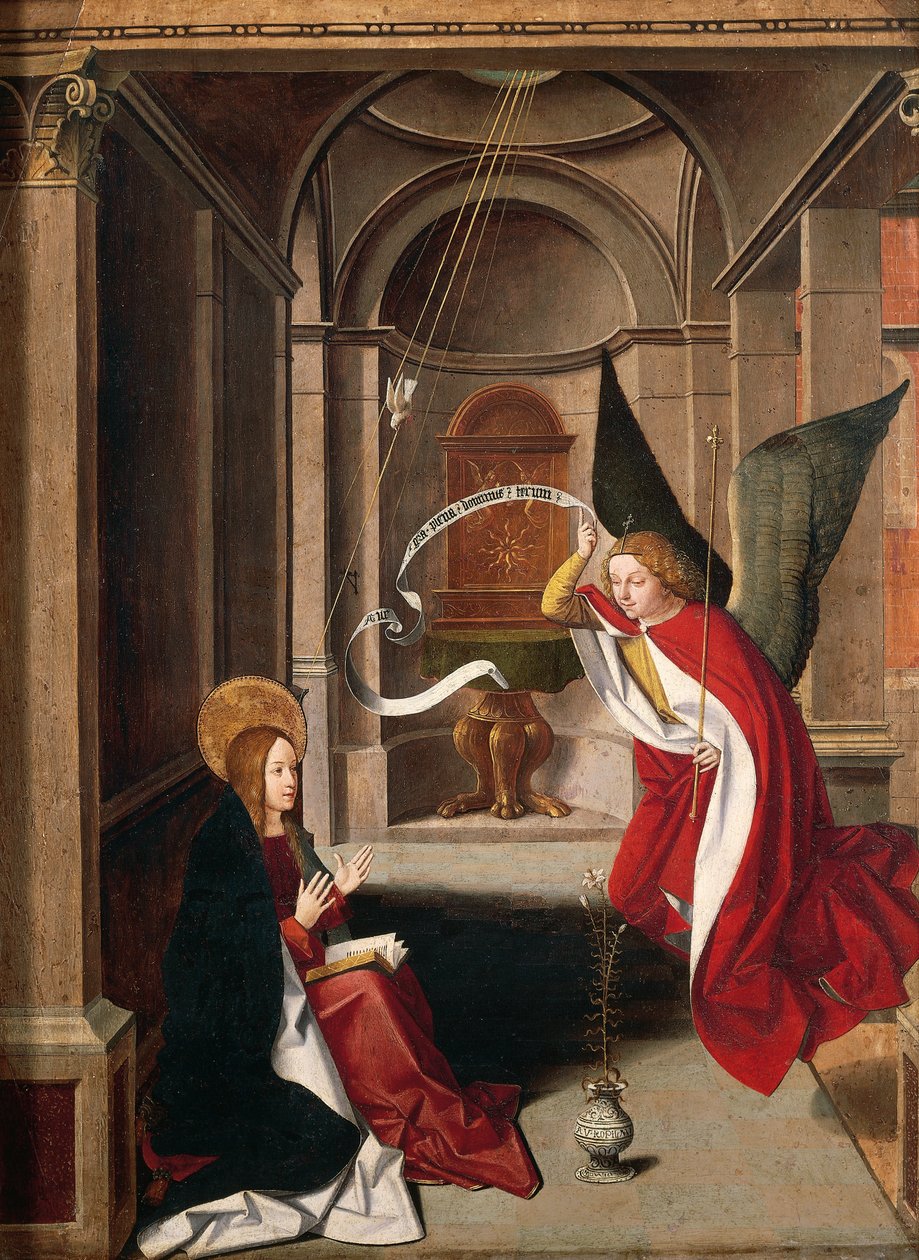 Bebudelse, af Josse Lieferinxe (død før 1508), detalje af Josse (fl.1493 1508) Lieferinxe