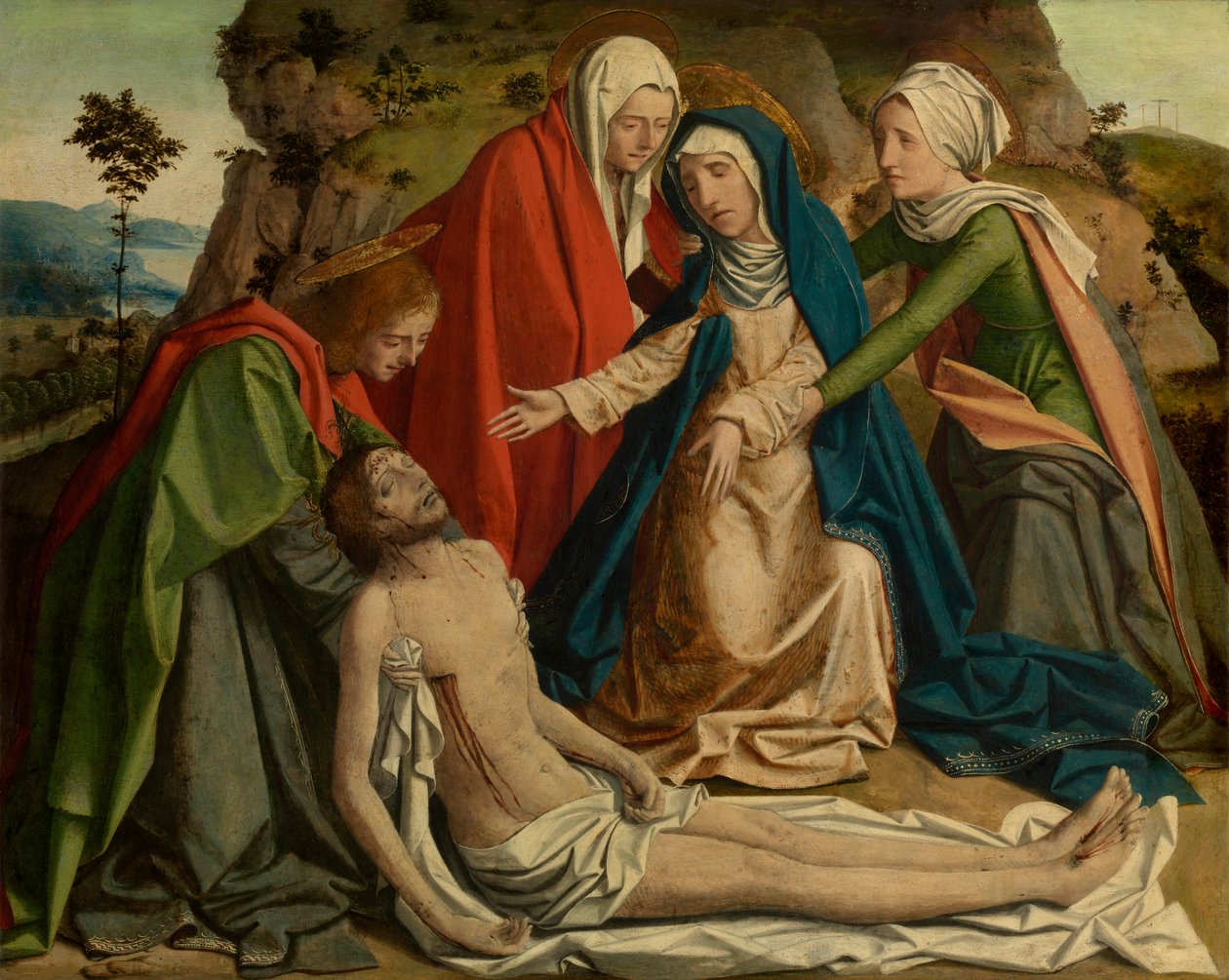 Klagesangen over den døde Kristus (olie på panel) af Josse (fl.1493 1508) Lieferinxe