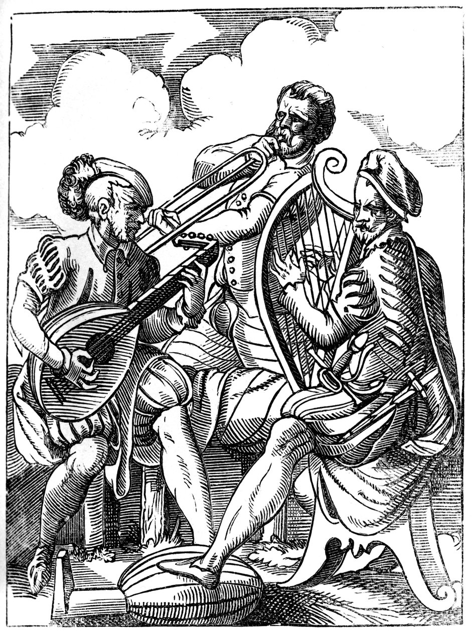 En guitarist, en lutenist og en trombonespiller, 1500-tallet 1849. af Jost Amman