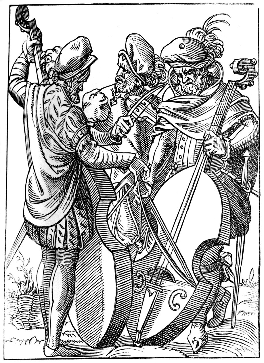 En violinist og to cellister, 1500-tallet 1849. af Jost Amman