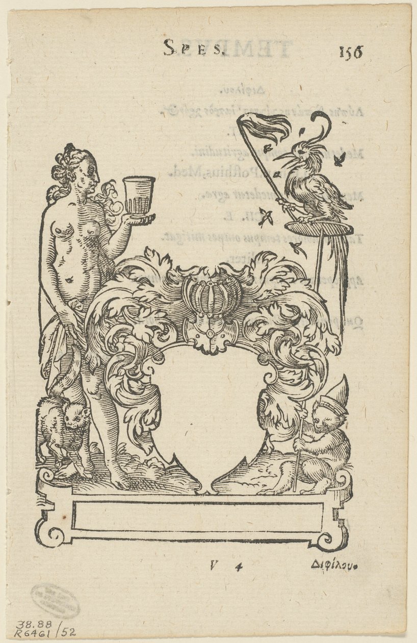 Emblem med tomt heraldisk skjold, folio 156 fra Anthologia Gnomonica af Jost Amman