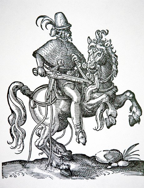 Hestesoldat med hjullåspistol, illustration fra 