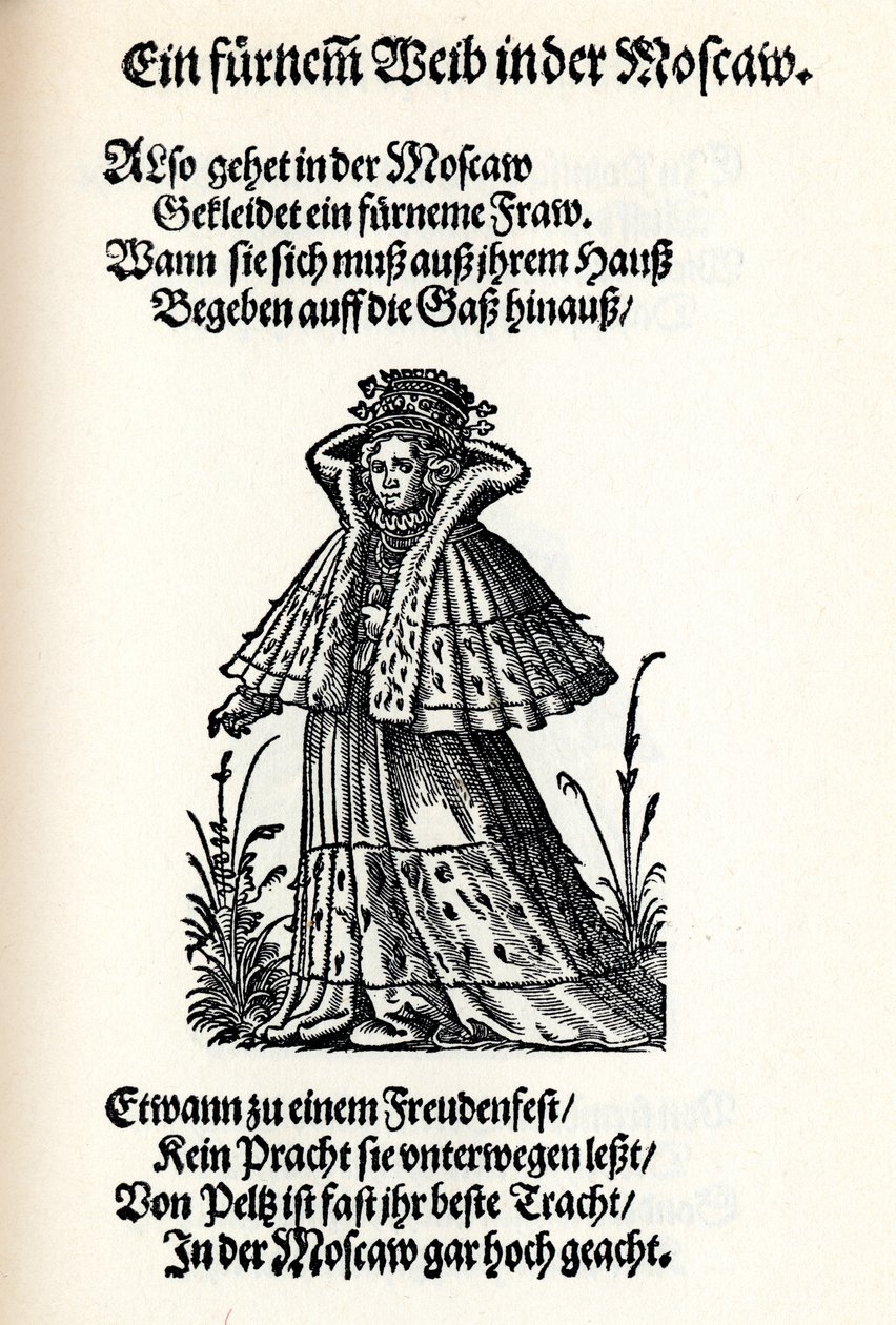 Ædel kvinde fra Moskva. Fra Frauentrachtenbuch Frankfurt, 1586, 1586 af Jost Amman