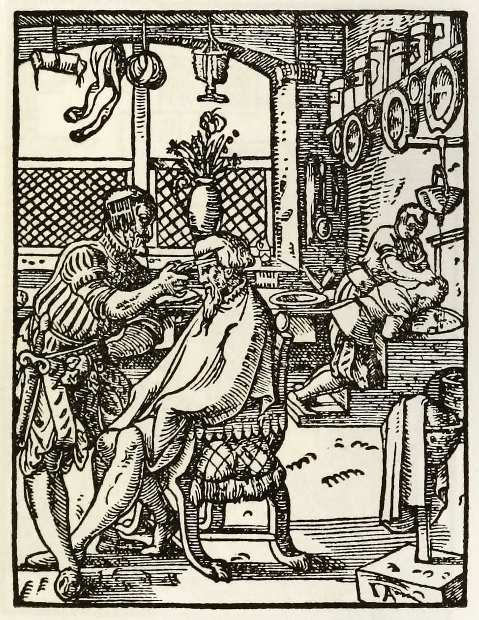 Barberne fra en serie, der skildrer erhverv og erhverv, som først blev offentliggjort i Das Ständebuch 1568 i Frankfurt, Tyskland af Jost Amman