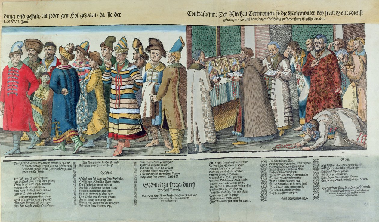 Den store ambassade for Ivan IV (1530-84) i Rusland til den hellige romerske kejser i Regensburg i 1576 (farvet træsnit) (detaljer) af Jost Amman