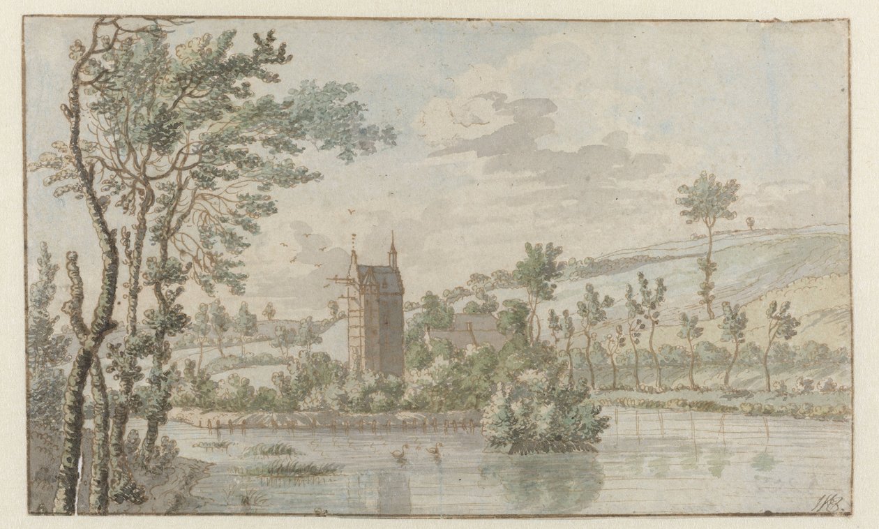 Landskab med Huis Kluys, nær Bruxelles af Josua de Grave (attributed to)