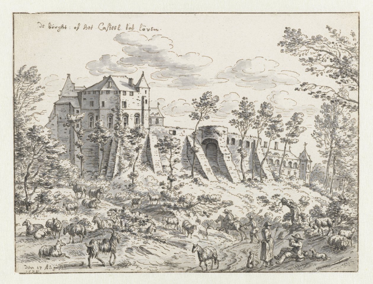 Slottet i Leuven, 1675 (pen og blæk på papir) af Josua de Grave