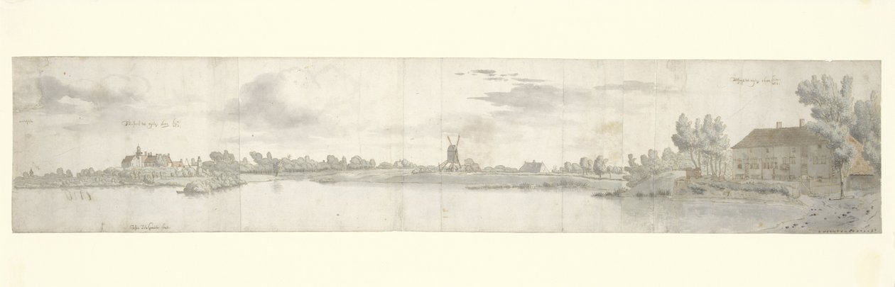 Panoramaudsigt over Kasteel Ooij og betalingshuset, Nordbrabant af Josua de Grave
