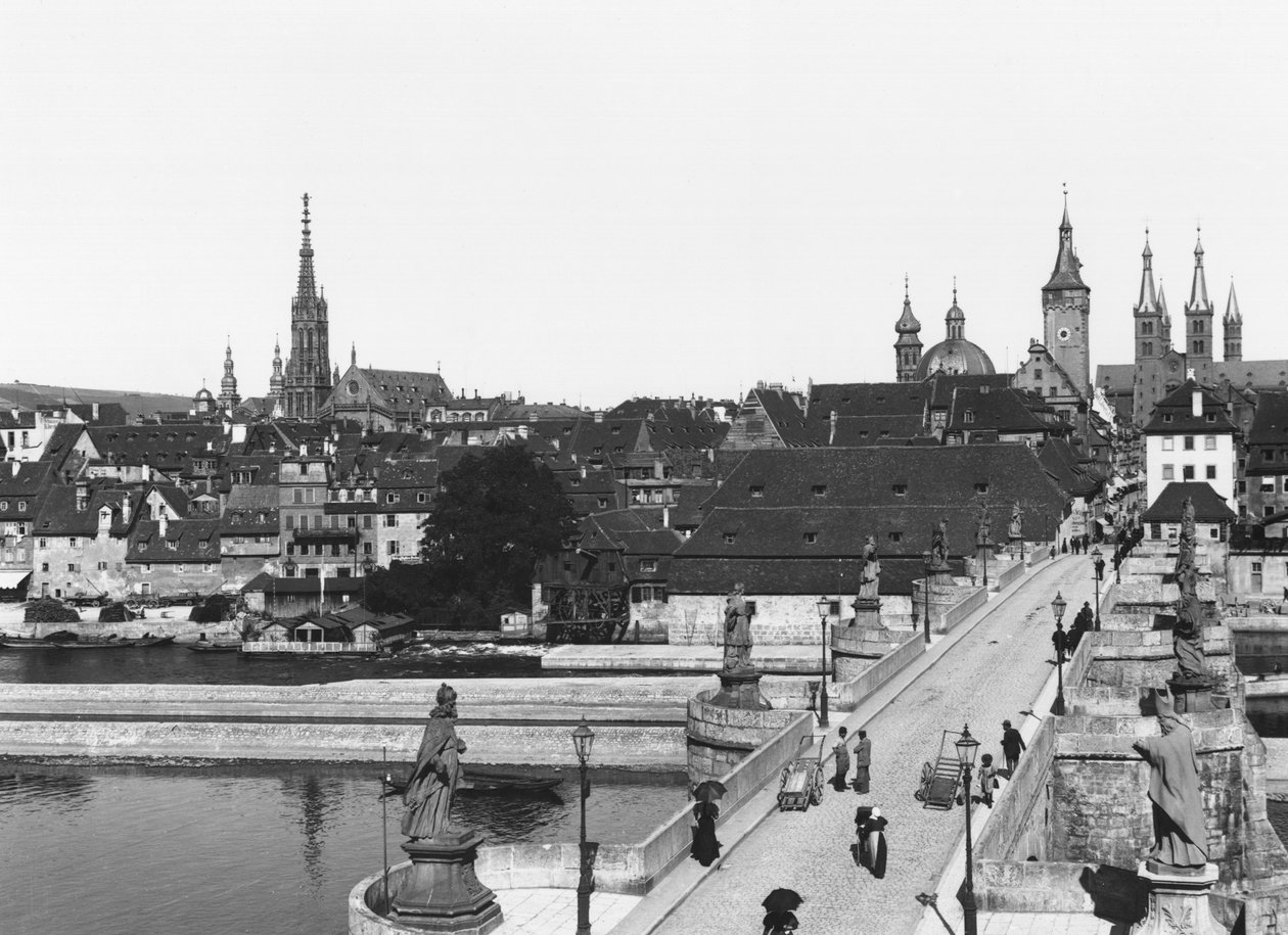 Den gamle bro over floden Main ved Würzburg, ca. 1910 af Jousset
