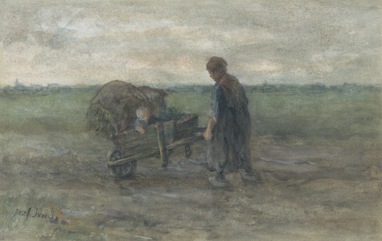 Vender tilbage fra markerne (akvarel og bodycolour på papir) af Jozef (1824 1911) Israels