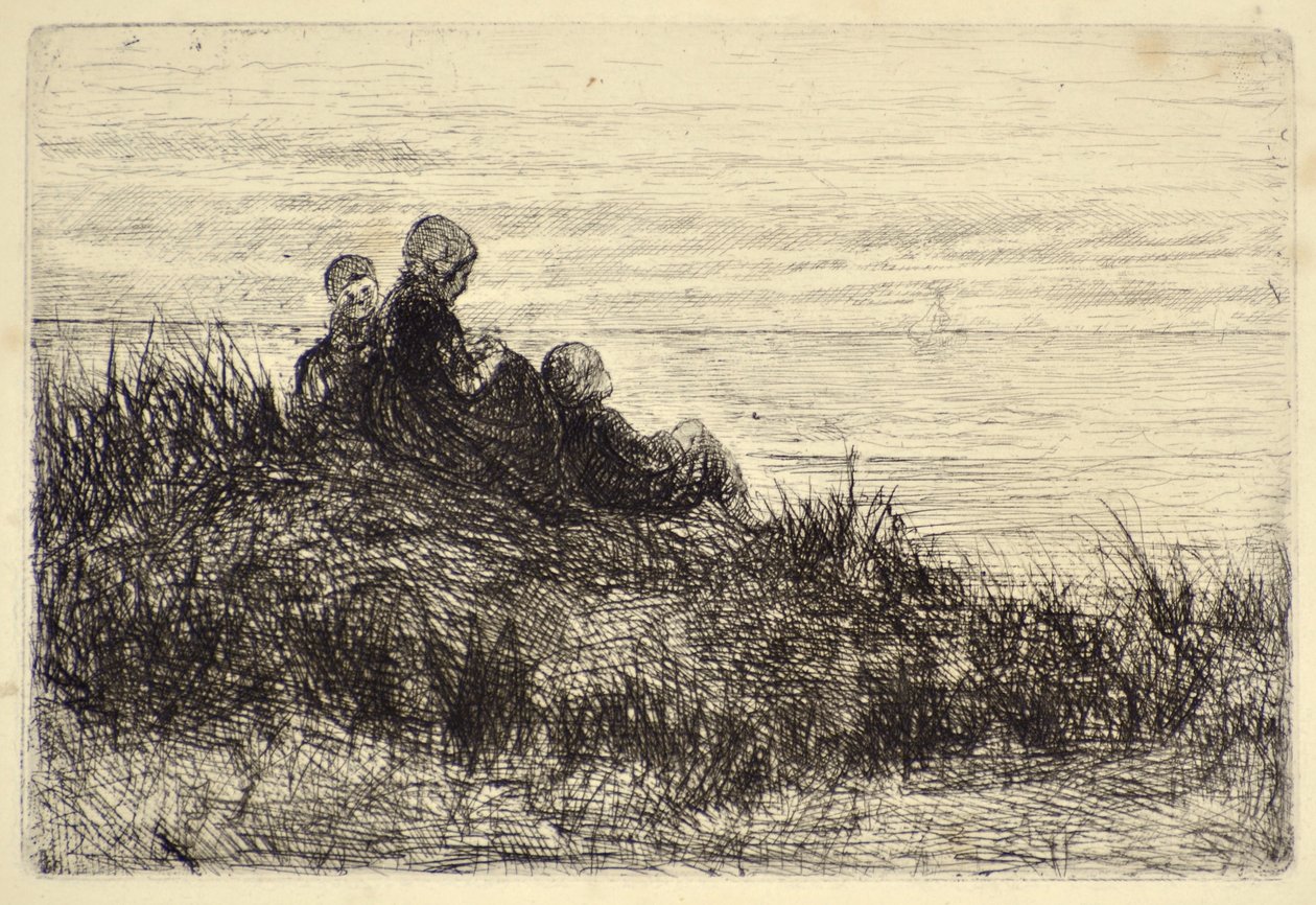 Aften på stranden (ætsning) af Jozef  Israels