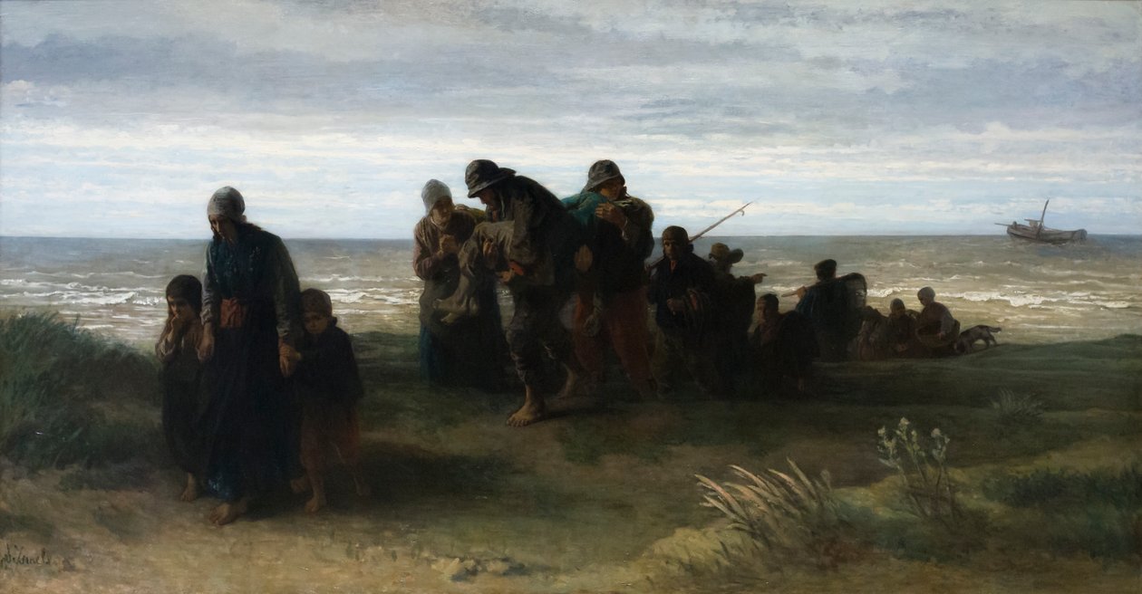 Fiskere bærer en druknet mand, ca. 1861 (olie på lærred) af Jozef (1824 1911) Israels