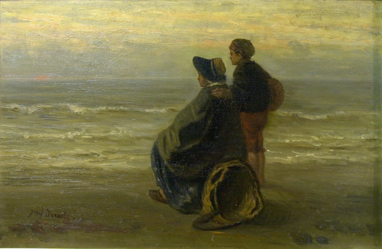 Mor og barn på en strand, ca. 1890 (olie på panel) af Jozef (1824 1911) Israels