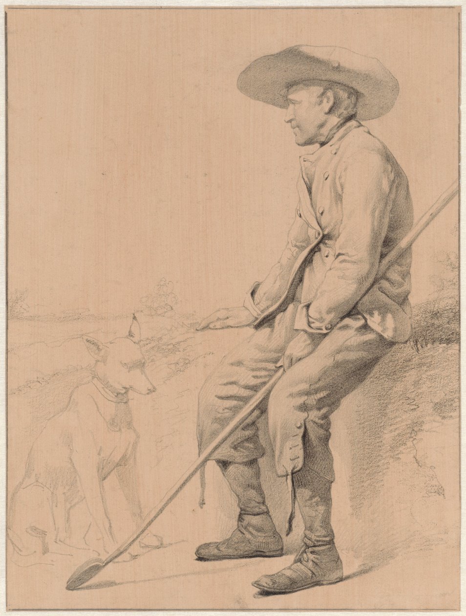 Siddende hyrde med hund af Jozef Hoevenaar